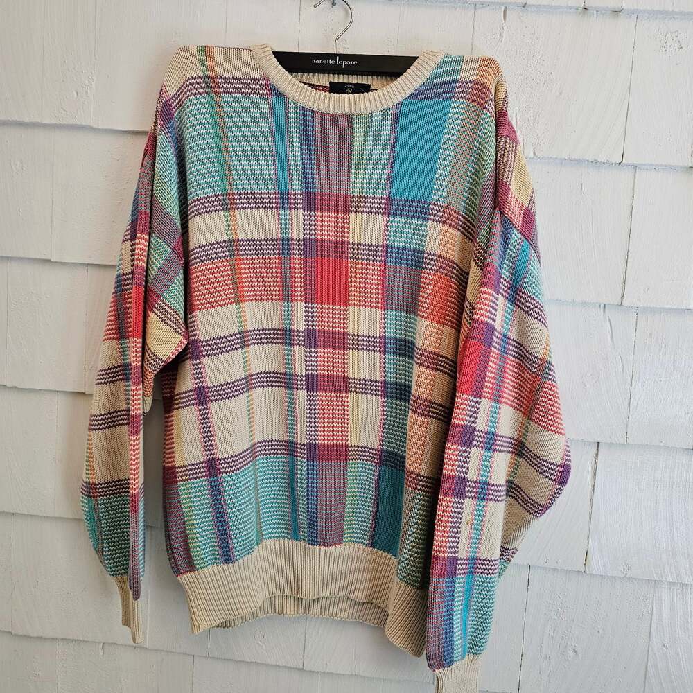 Club Room Multicolor Plaid Knit Sweater XL